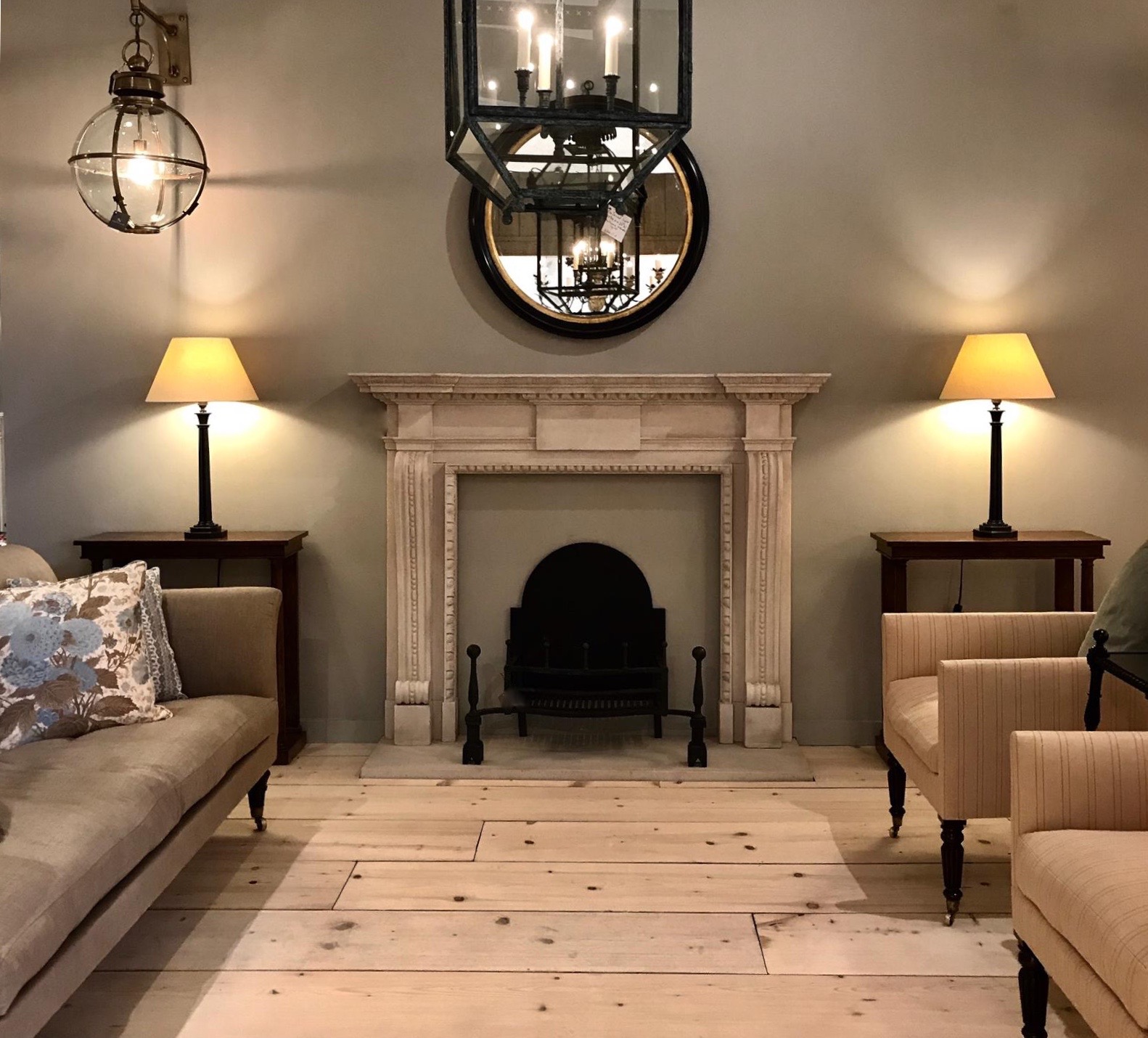 Detail of the Argyll mantelpiece in Italian grey marble, part of the 2019 mantel collection