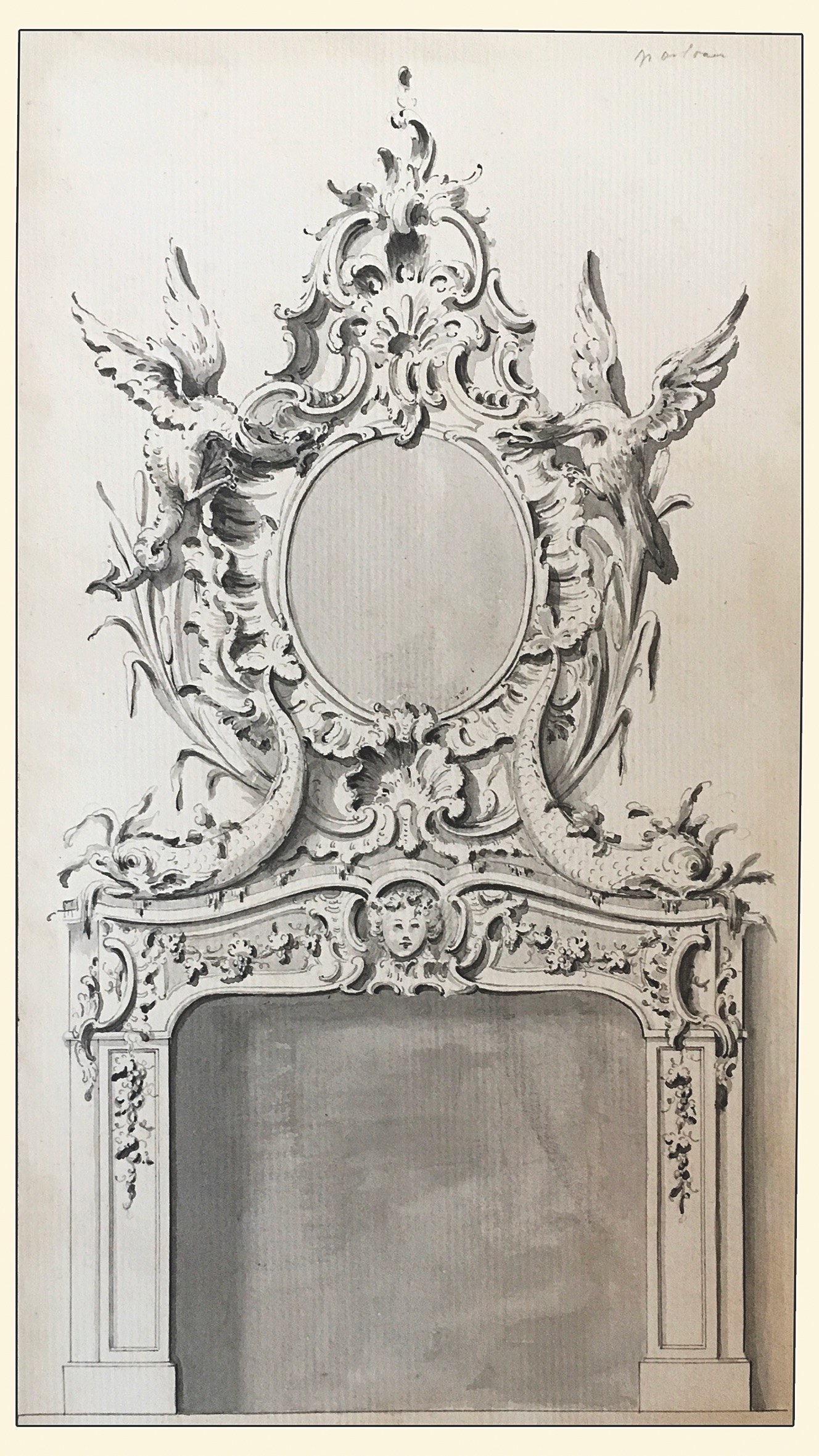 A chimneypiece design by Taylor, circa 1750, in a folio of twelve drawings, held at the Taylorian Institute