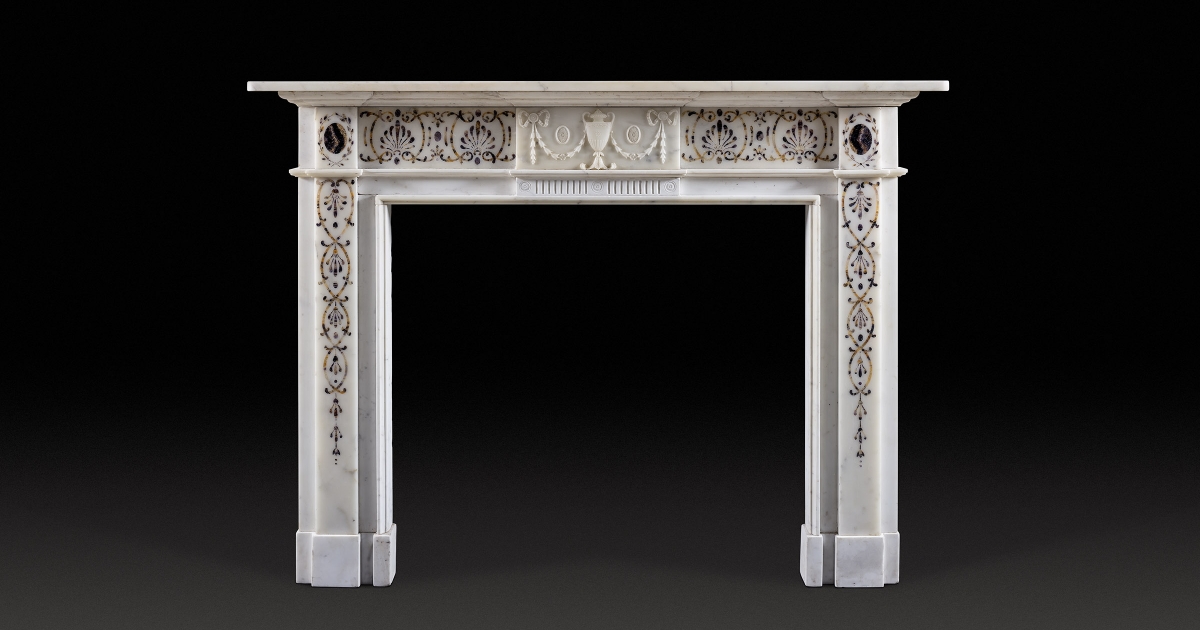 G498 A Late Georgian Style Chimneypiece in White Statuary Marble Inlaid ...